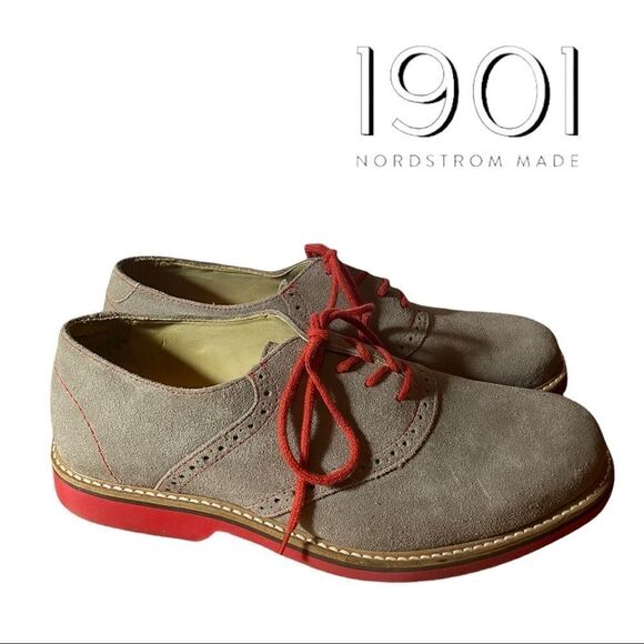 1901 Nordstrom Men\'s Grey Suede Leather Lace Oxford Loafers 8.5 main image 4